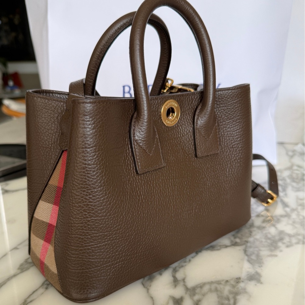 Burberry Small Bermondsey Shoulder Bag Brown Grain Leather‎ Check Bag